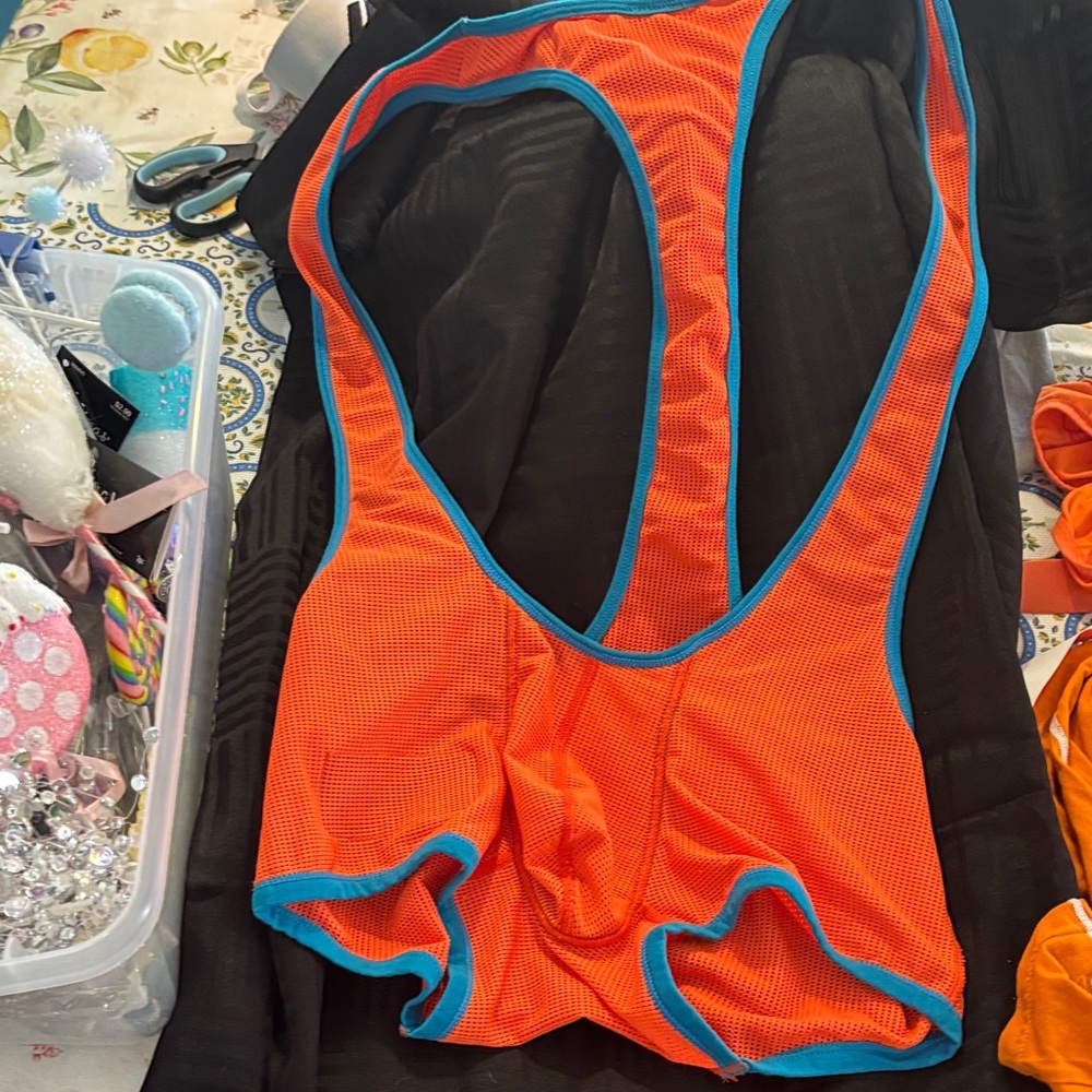 Orange and Blue Mesh Bodysuit